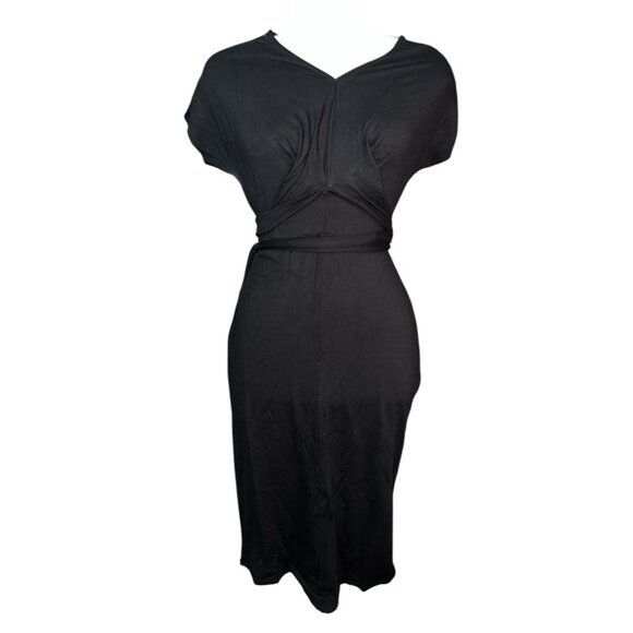 Universal Standard V Neck Tie Waist Soft Casual Dress Sz 4XS (XS 00-0) Black Sho - Picture 6 of 16